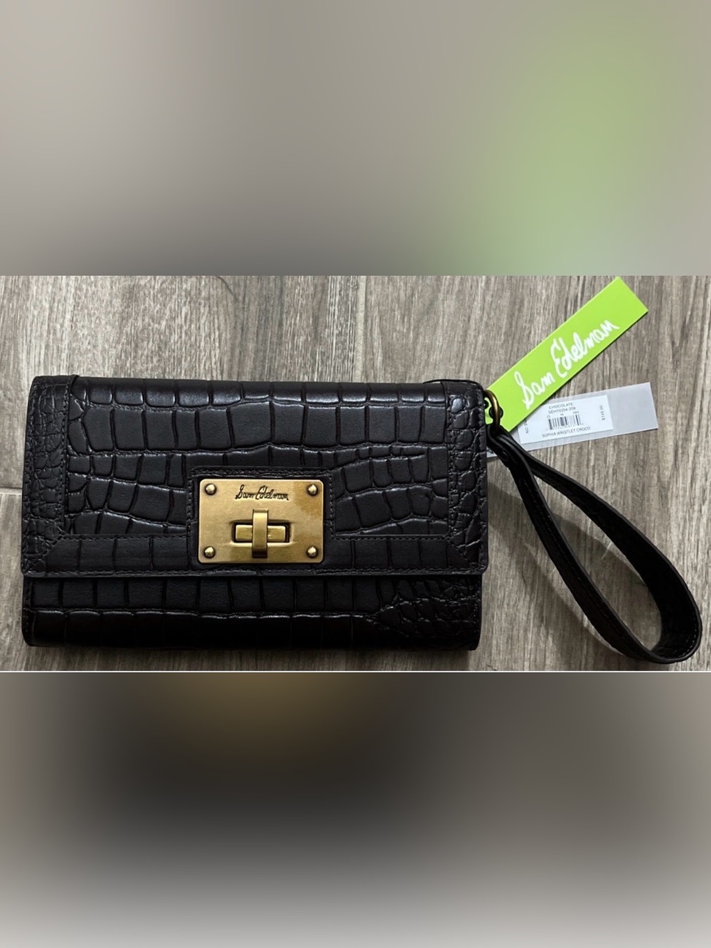 Sam Edelman Brown Croc-Embossed Wristlet Wallet $128